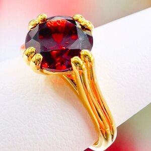 NEW! Red Garnet Ring 3.31 Carats Size 8 Gold over Sterling